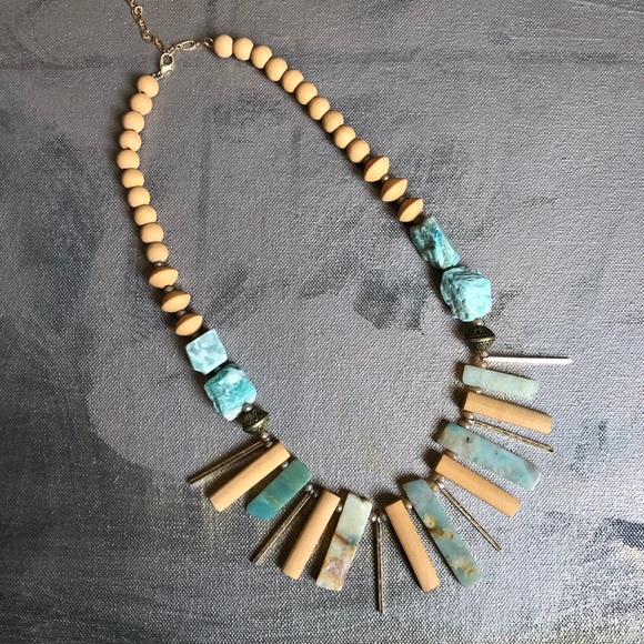 Handmade Fringe Bib Statement Necklace Gemstone - Picture 3 of 5